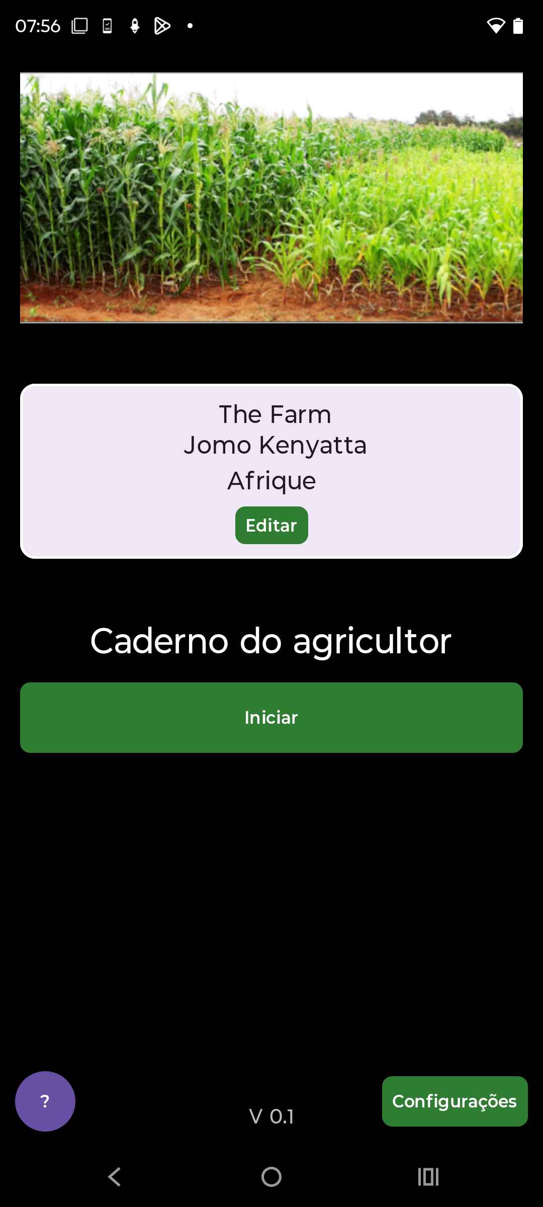 Welcome screen of Farmers' Logbook
